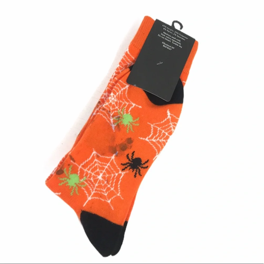 Davco Spider Halloween Socks Orange & Black 6-12